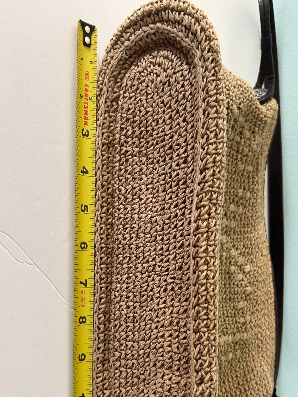 Brighton Straw Crochet Hobo Shoulder Bag Brown Leather Trim Floral Detail Boho - Picture 12 of 14